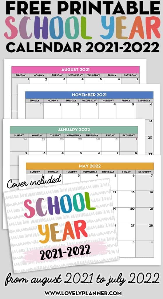 Free Printable 2021-2022 Monthly School Calendar Template - Lovely Planner