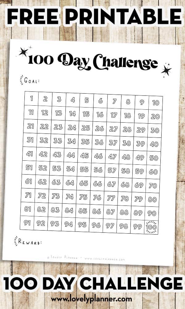 Free Printable 100 day Challenge Habit Tracker