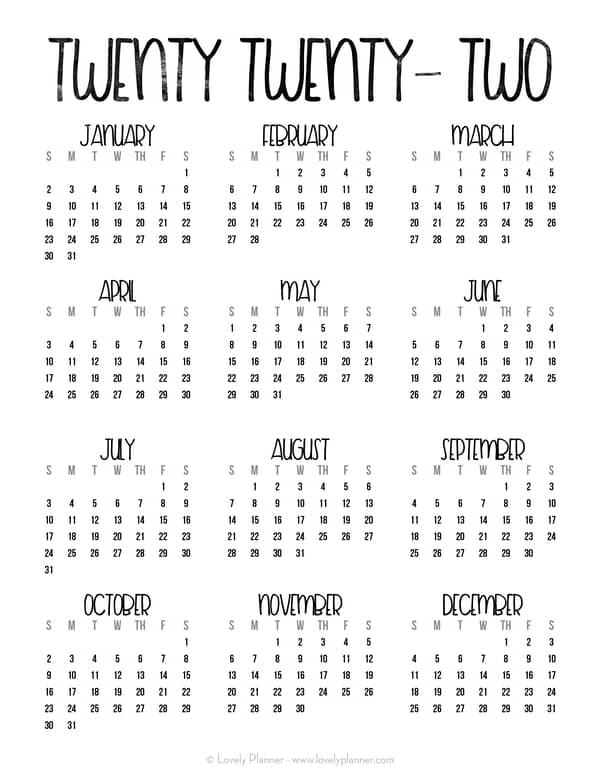 Free Calendar 2022 Printable One Page