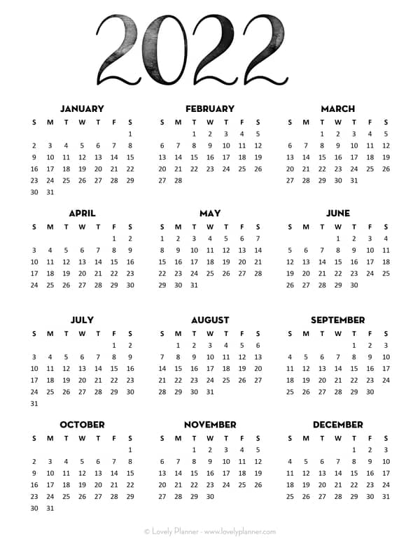 33 Free Printable 2022 One Page Calendars