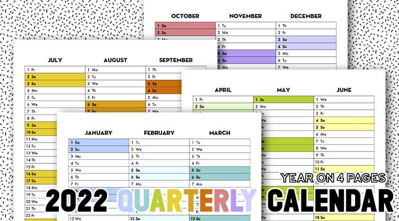 free printable 2022 quarterly calendar rainbow calendex lovely planner