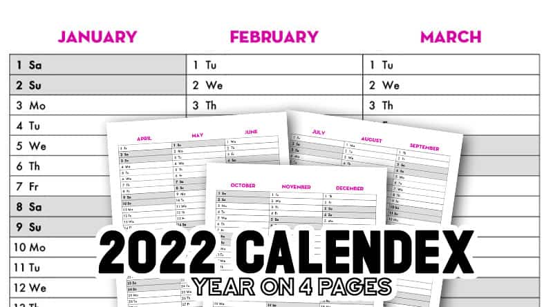 Free Printable 2022 Quarterly Calendar / 2022 Calendex - Lovely Planner