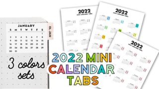 2022 Free Printable Mini Calendar Tabs Stickers for Bullet Journal