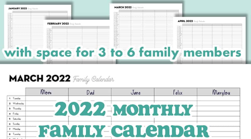 system med uret vest Free Printable 2022 Family Calendar - 4 Monthly Templates - Lovely Planner