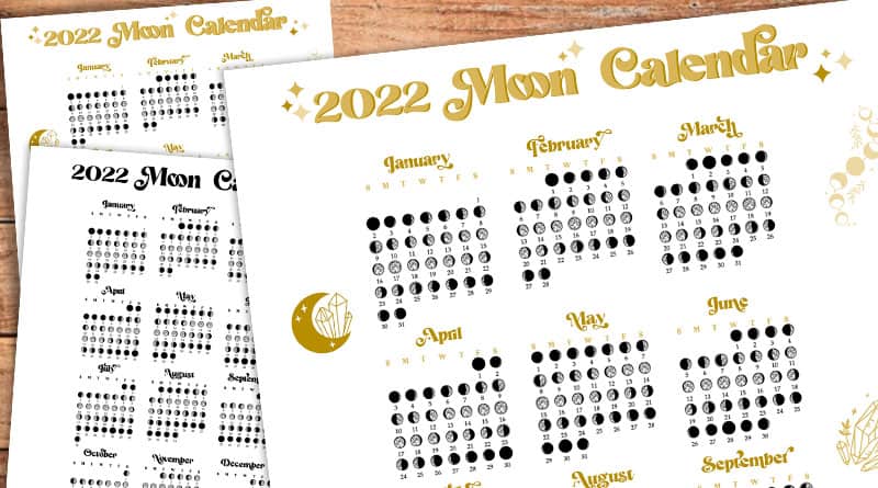 Free Printable 2022 Moon Phase Calendar - Detailed Version - Lovely Planner