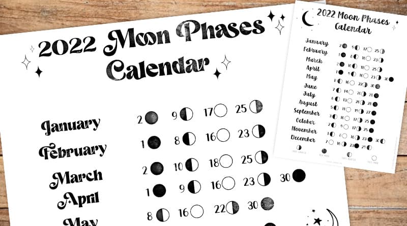 free printable 2022 moon phases calendar lovely planner