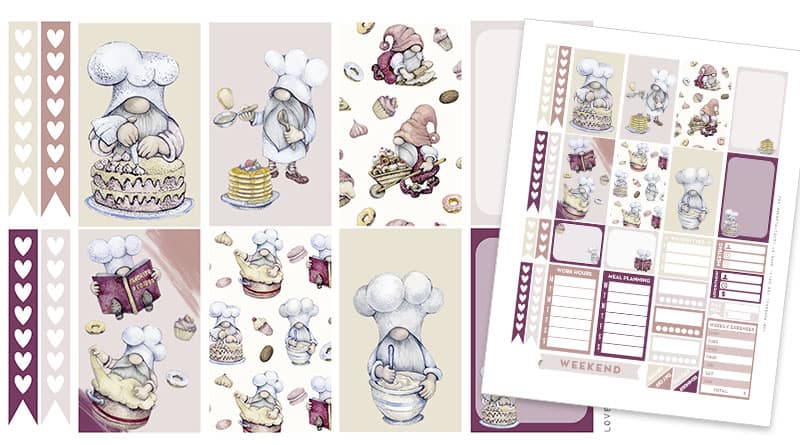 Free Printable Baking Gnomes Planner Stickers Weekly Kit