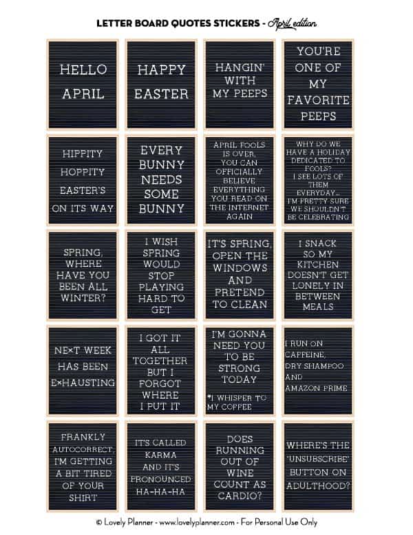 Printable Letter Board Quotes Planner Stickers Easter