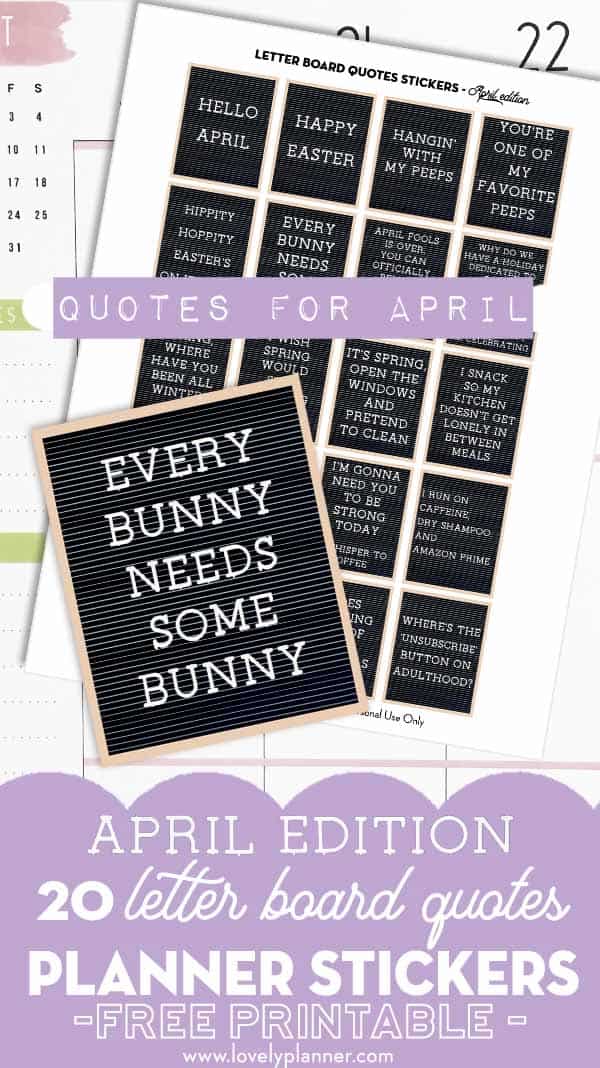 20 Free Funny Letter Board Quotes Stickers - April Edition - Lovely Planner