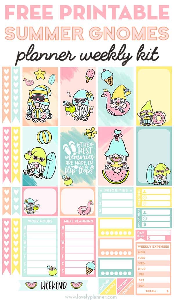 Free Printable Summer Gnomes Planner Stickers Weekly Kit
