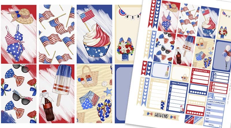 Free Printable 4th of July Planner Stickers Weekly Kit