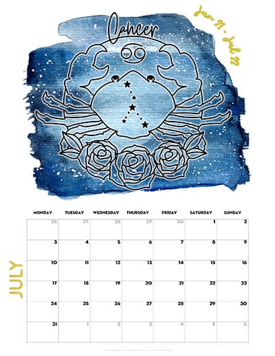 July 2023 Zodiac Calendar Printable