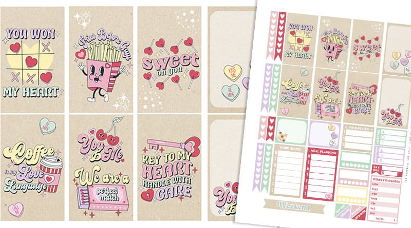 Free Printable Retro Valentine's Day Planner Stickers Weekly Kit