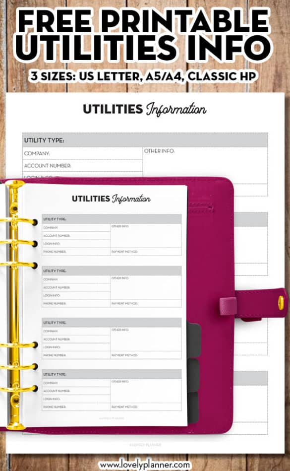 Free Printable Utilities Information Sheet Lovely Planner