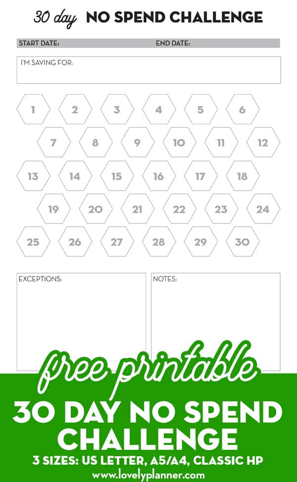 Free 30 Day No Spend Challenge Printable Tracker