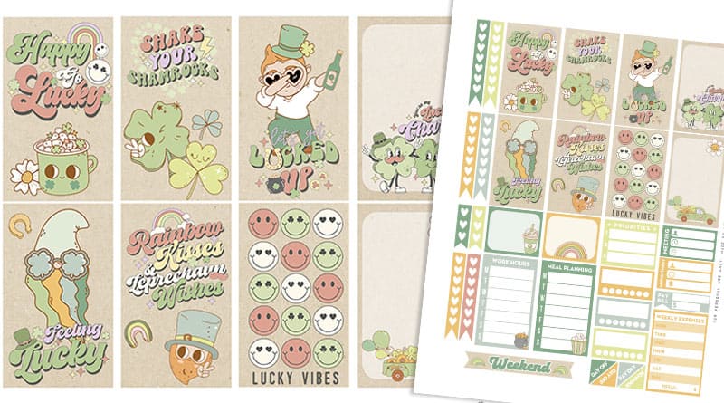 Free Printable Digital Retro St. Patrick's Day Weekly Planner Kit