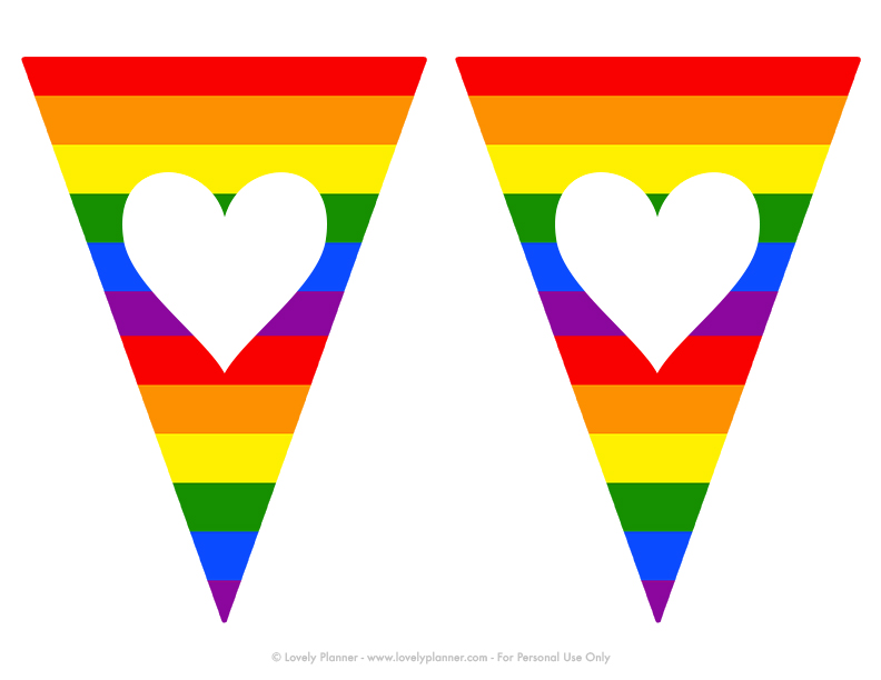 Free Printable Pride Banner Rainbow flag Heart Cutout 2
