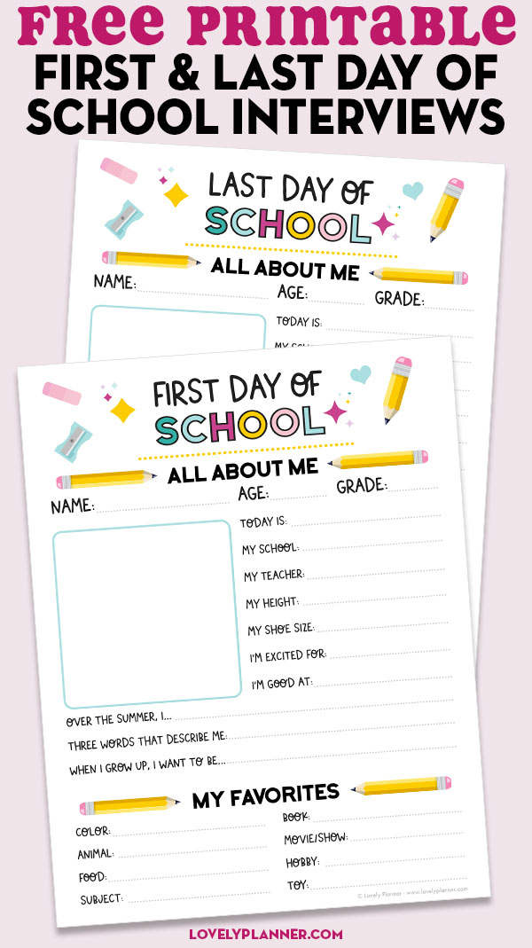 Free Printable First Day of School Questionnaire All About Me Interview