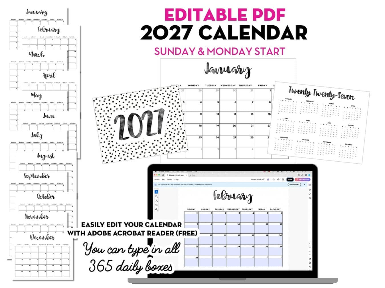 2027 Calendar Printable Free Template - Lovely Planner
