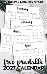 Free 2027 Monthly Calendar