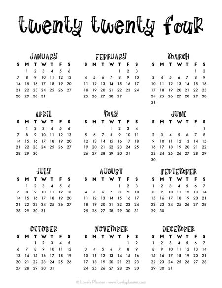 Free Printable 2024 Calendar Small Ruth Willow