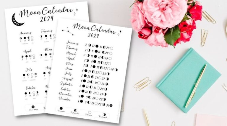 Free Printable Moon Calendar - Moon Phases for 2024 - Lovely Planner