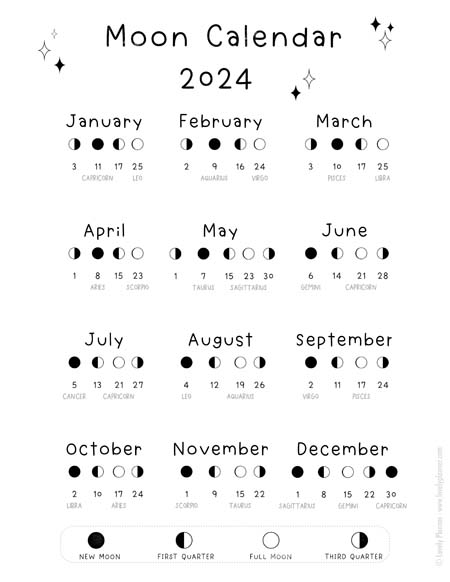 Moon Phases 2024 Calendar Printable Free flory crissie