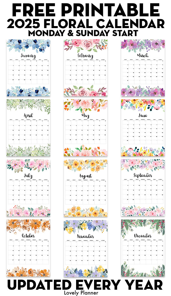  Free Printable Floral Calendar 2025