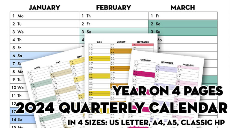 Free Printable 2024 Quarterly Calendar - 2024 Calendex - Lovely Planner