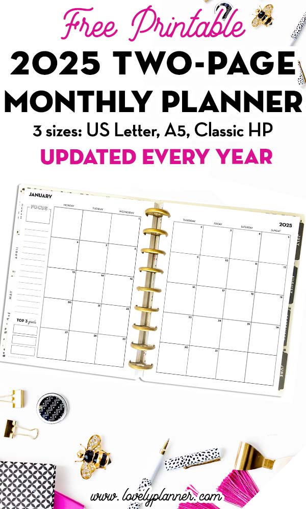 Free Printable 2025 Month on two pages Calendar