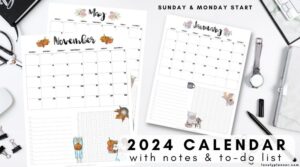 Free Printable Seasonal 2024 Monthly Calendar To Do List