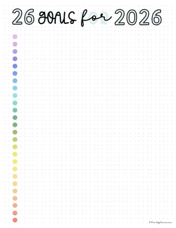 Free 26 Goals for 2026 Printable Tracker - Lovely Planner