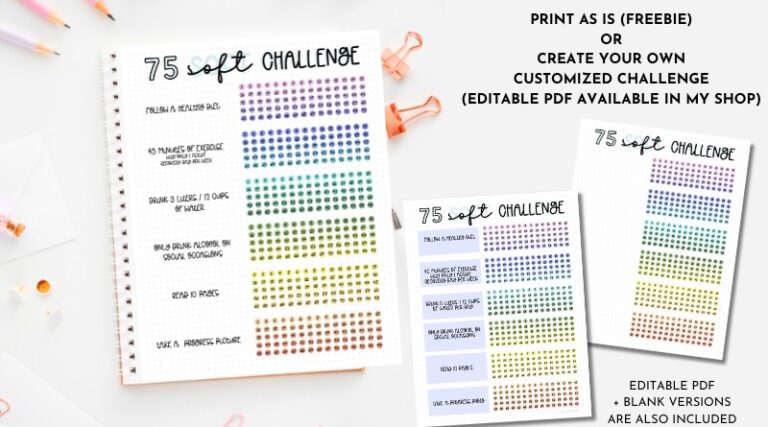 Free Printable 75 Soft Challenge Tracker - Lovely Planner