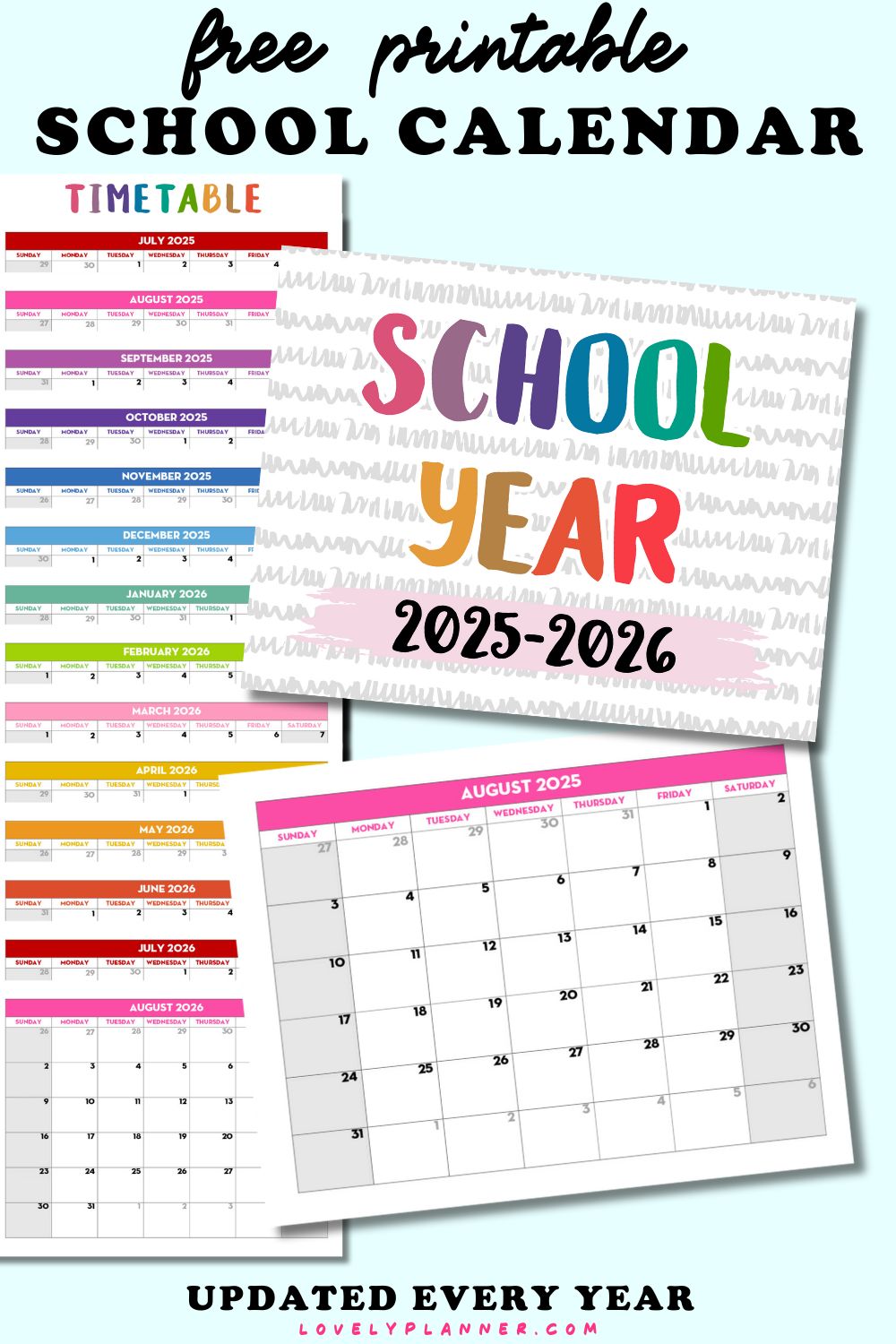 Free Printable School Calendar 2025 2026