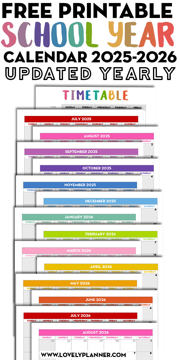 Free Printable Monthly School Calendar 2025 2026