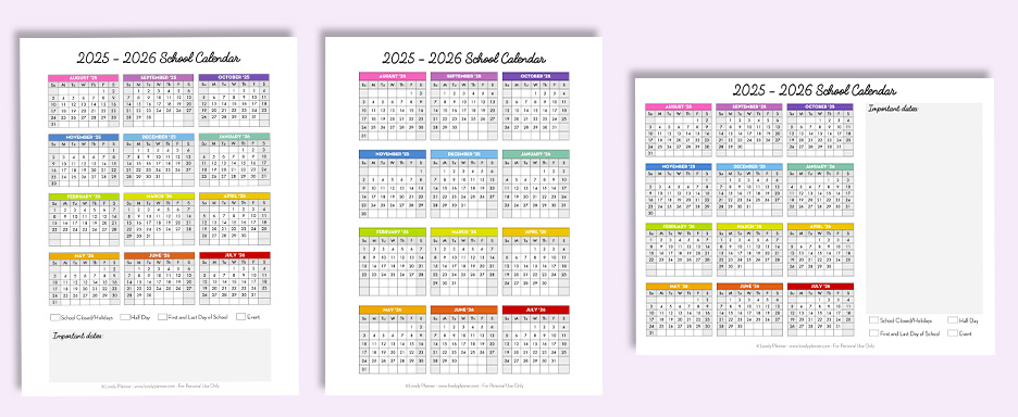 Free School Calendar 2025 2026