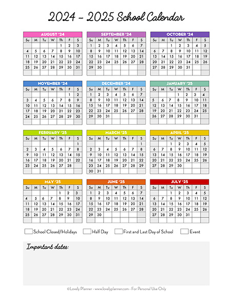 School Calendar 2024-2025 Free Printable 