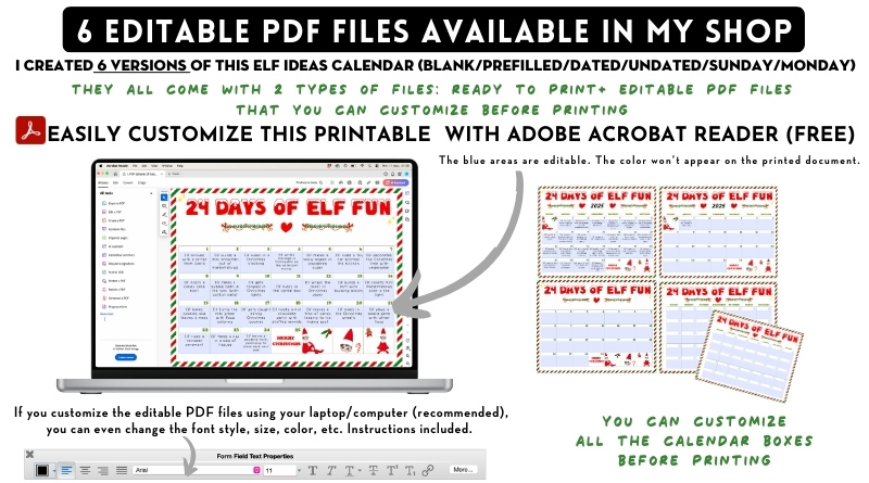 Editable Elf Ideas Calendar