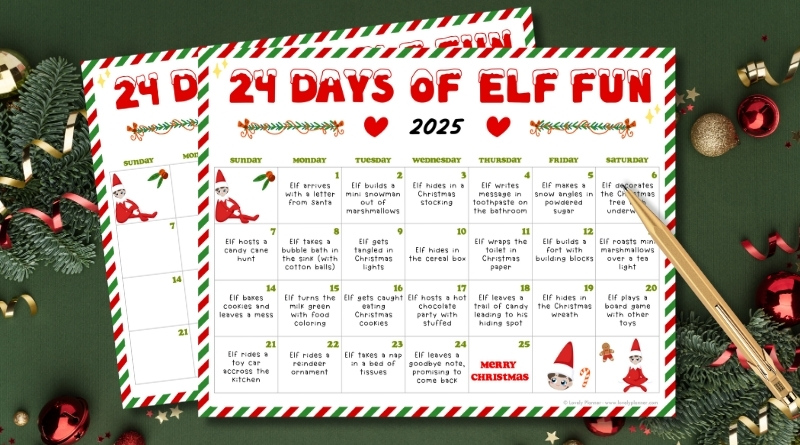 Free Printable Elf Activity Calendar 2025