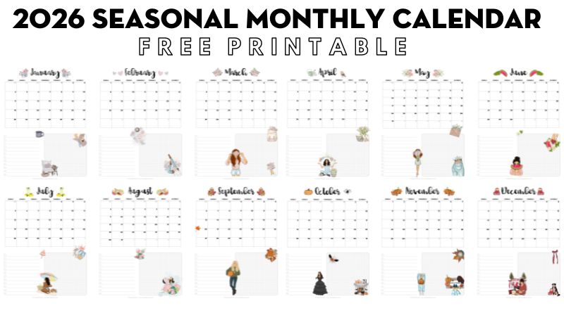 Free Printable Seasonal Calendar 2026