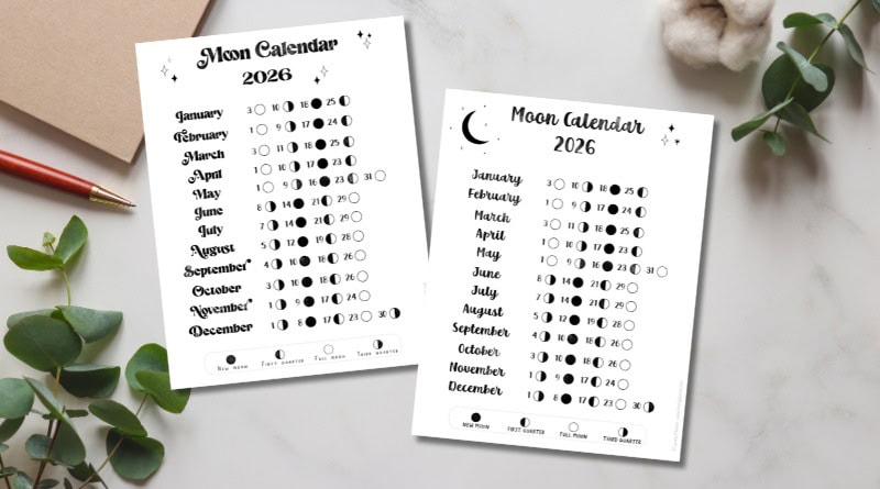 2026 Moon Calendar Printable