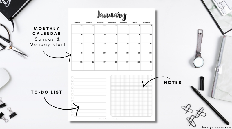 Free Printable 2026 Monthly Calendar To Do List