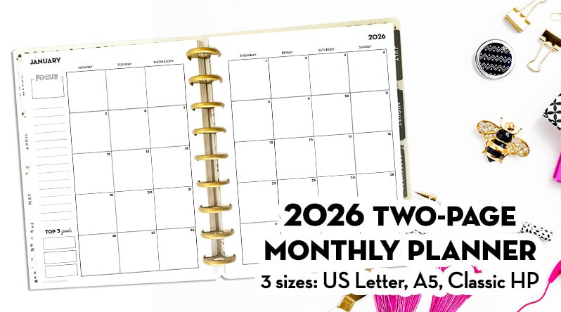 Free Printable 2026 Month on two pages Calendar