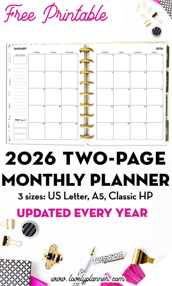 Free Printable 2026 Month on Two Pages Planner
