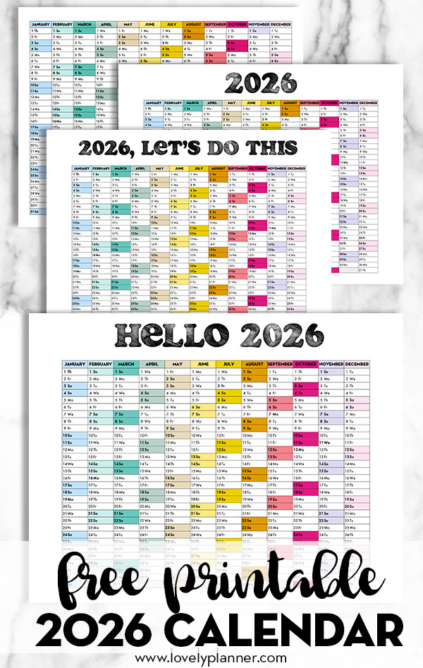 Free Printable Rainbow Calendar 2026