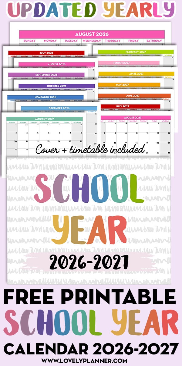 Free Printable 2026-2027 School Calendar Monthly Template
