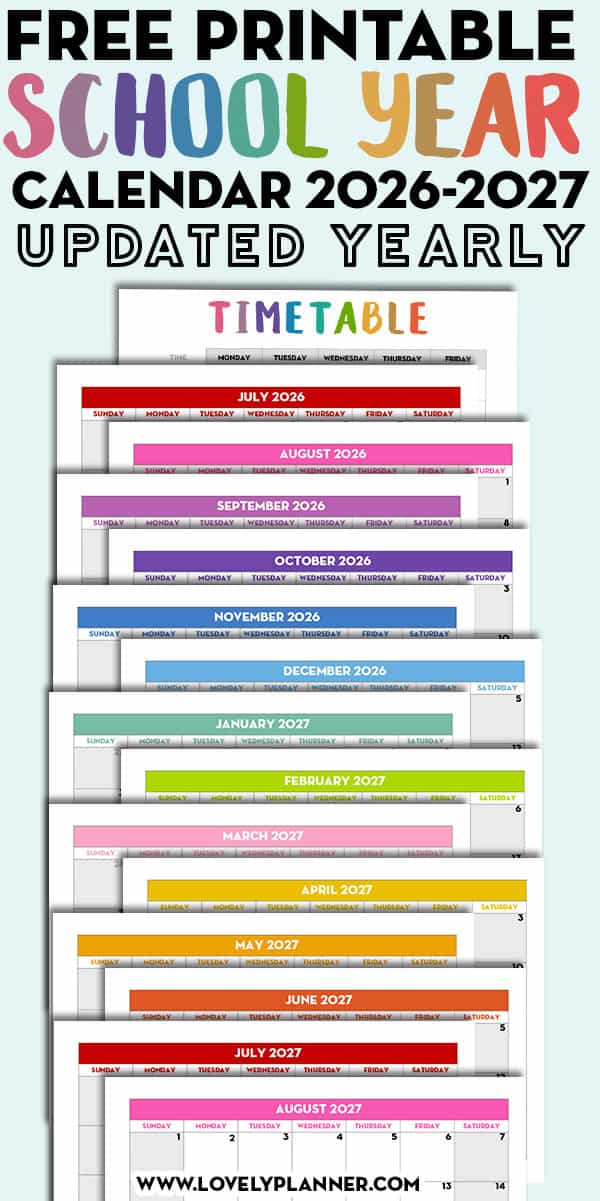 Free Printable 2026 2027 School Calendar