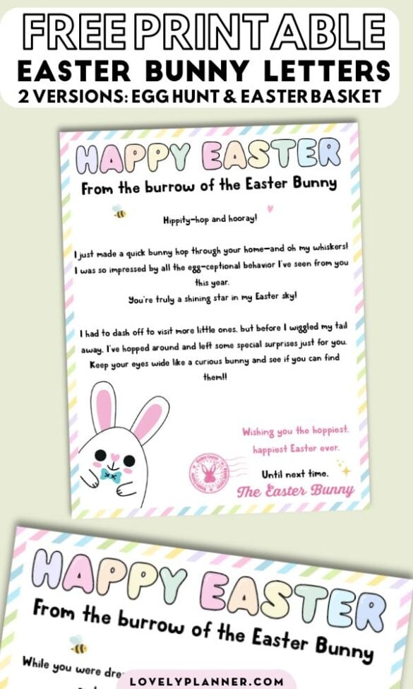 Free Printable Easter Bunny Letter (2 versions: Egg Hunt + Easter ...