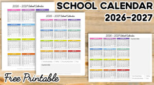 Free School Calendar 2026-2027