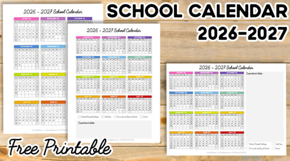 Free School Calendar 2026-2027